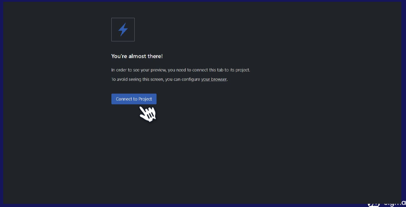 The Connect to Project screen