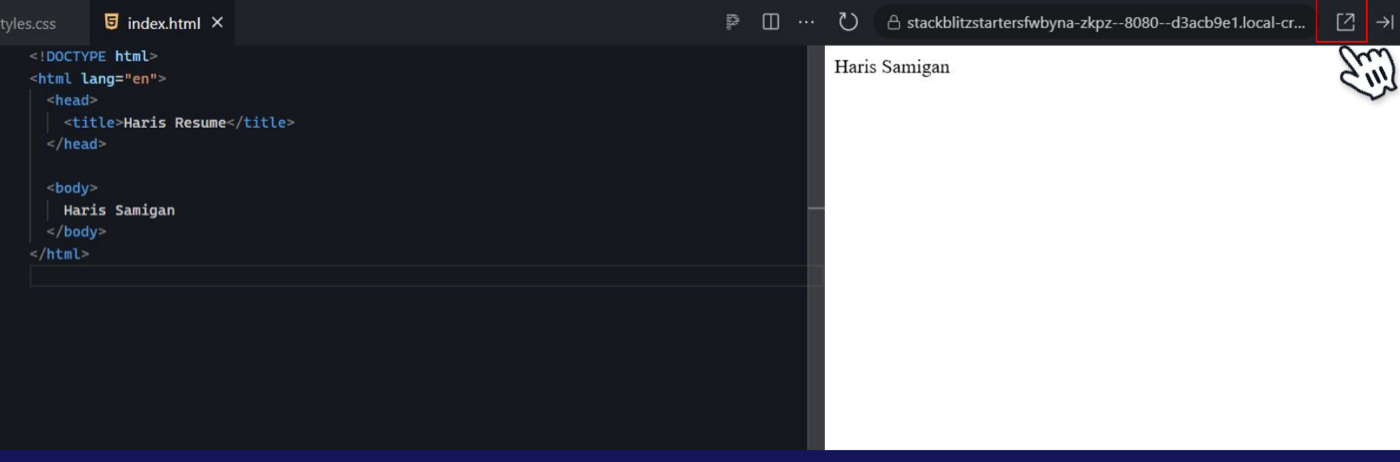 The open in new tab icon above the preview