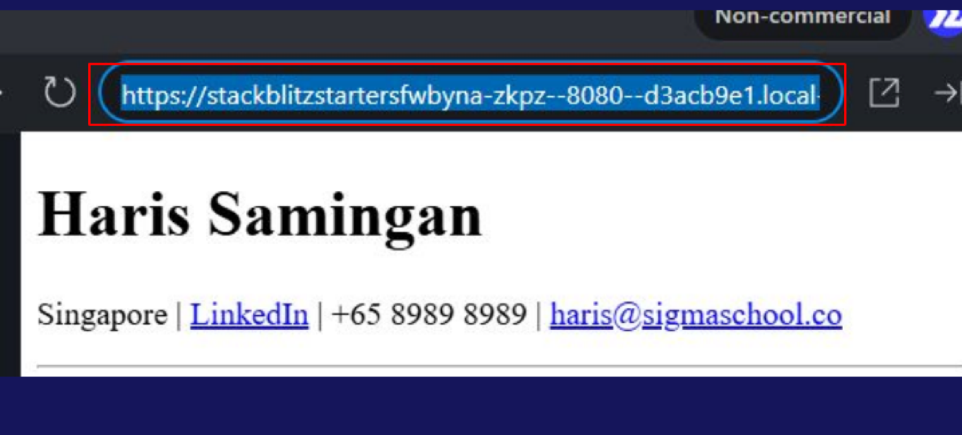 The live URL in the preview address bar
