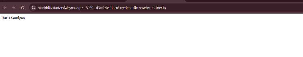 The preview showing your name after saving