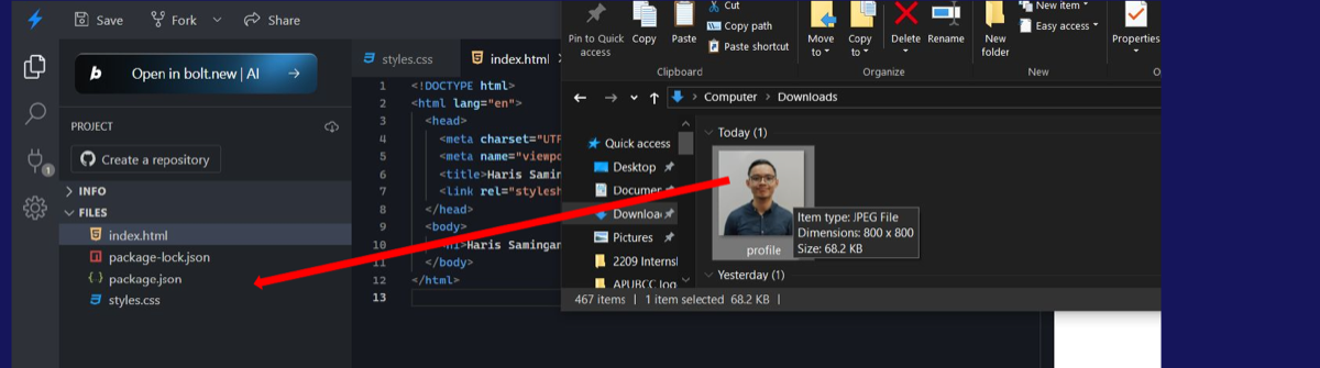 Dragging a square image into the project and naming it profile