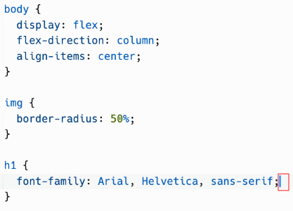 Text cursor on the font-family line