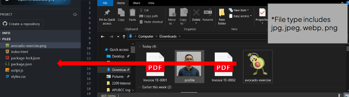 Dragging the avocado image into the project