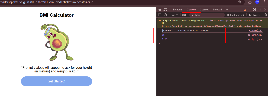 Open the console output