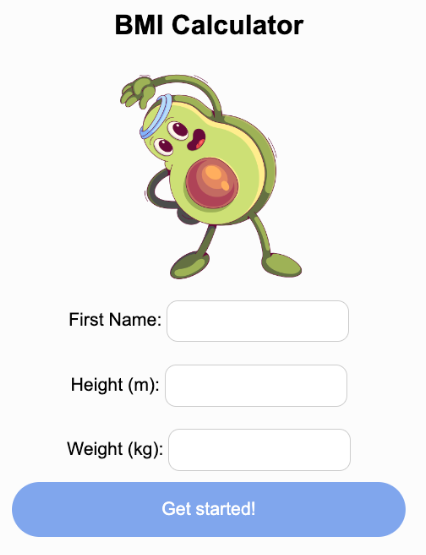 The BMI calculator with a form of text inputs