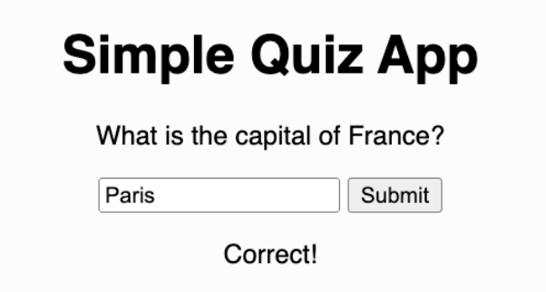 The quiz showing Correct after a right answer