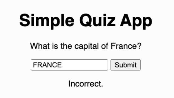 The quiz showing Incorrect after a wrong answer