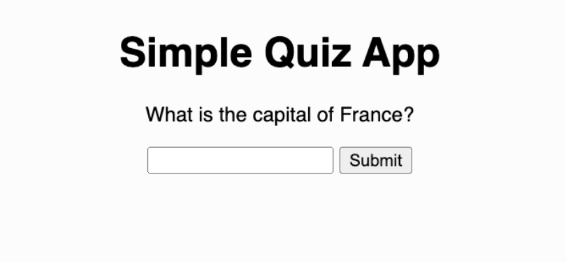 The quiz app with a question, input, and Submit button