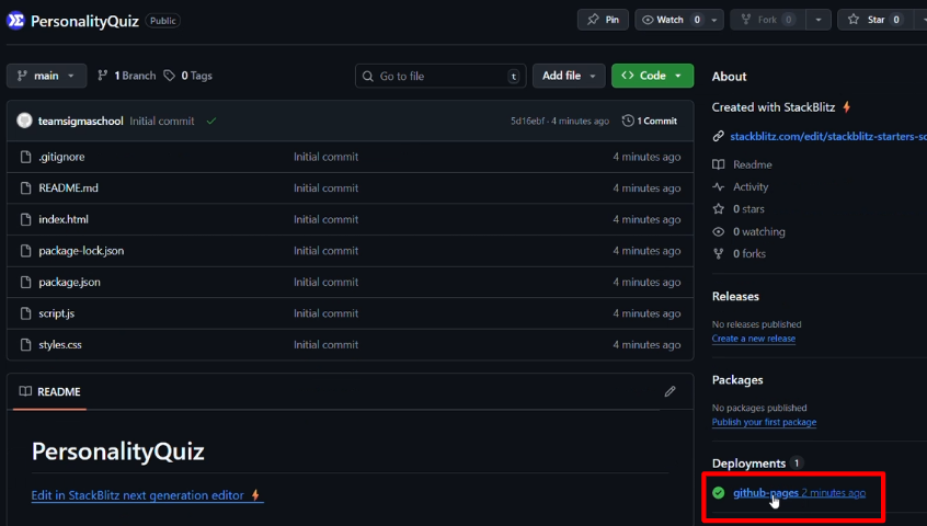 The deployed GitHub Pages link