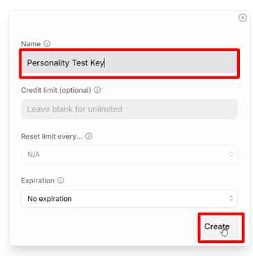 OpenRouter key naming and create key