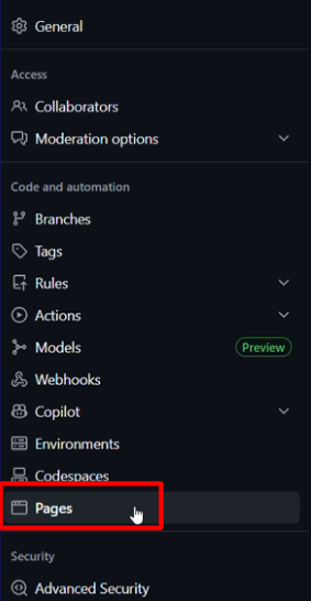 Open the GitHub Pages settings