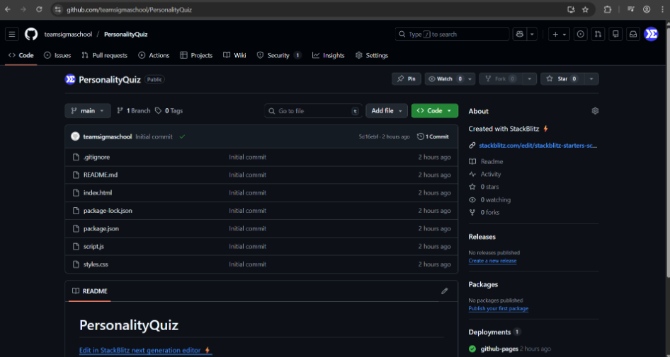 The PersonalityQuiz repository on GitHub