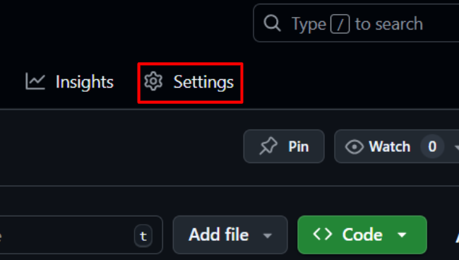 Open the repository Settings page