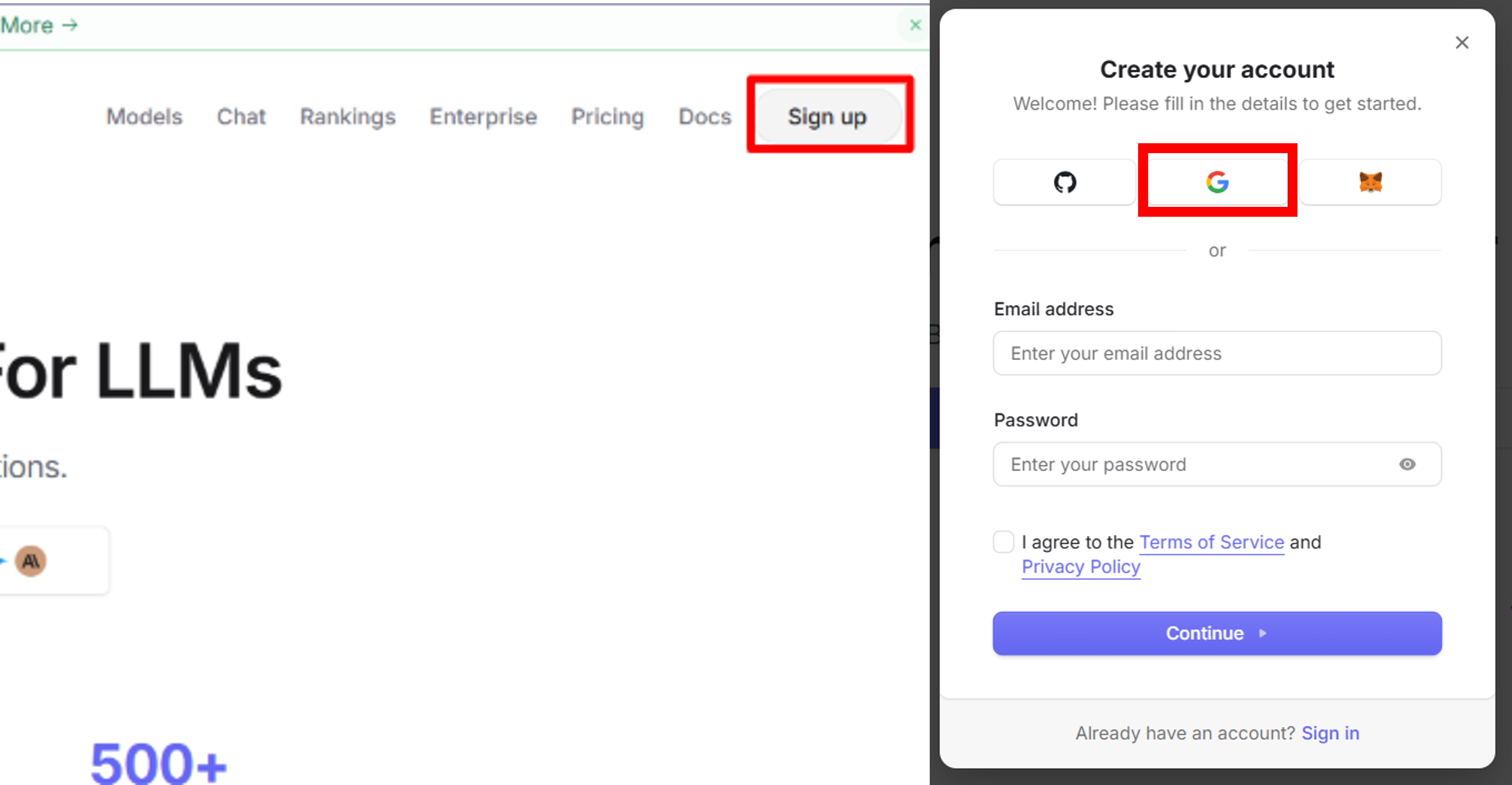OpenRouter signup account