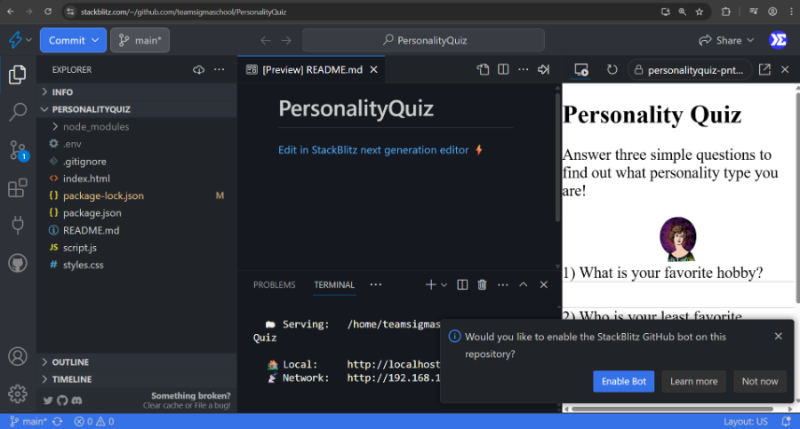 StackBlitz connected with GitHub