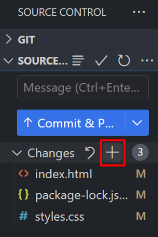 Stage the changed files in StackBlitz